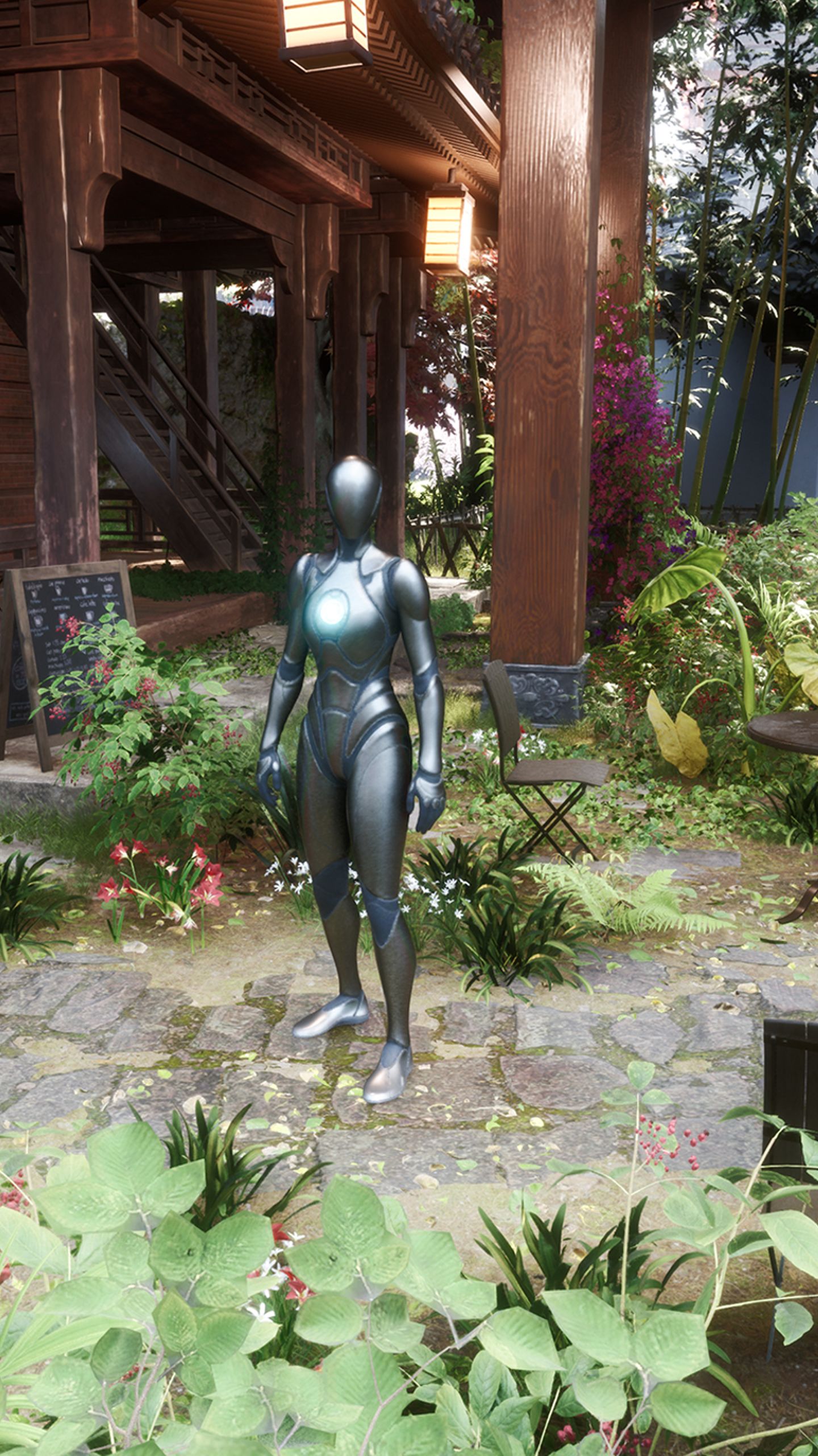 3D figure situated in a therapeutic garden space