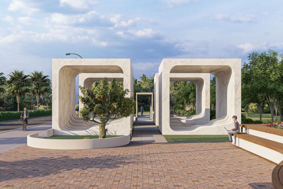 Co-working cubicle design situated in streetscape